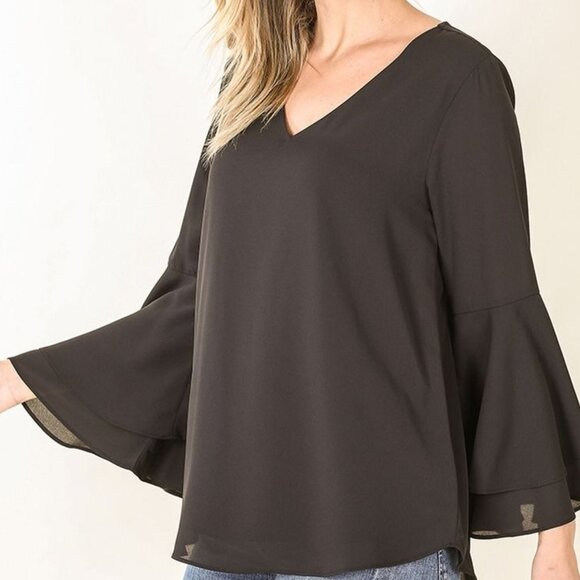 Bell Sleeve Womens Top Blouse Zenana Small Medium Large XL - Picture 2 of 2